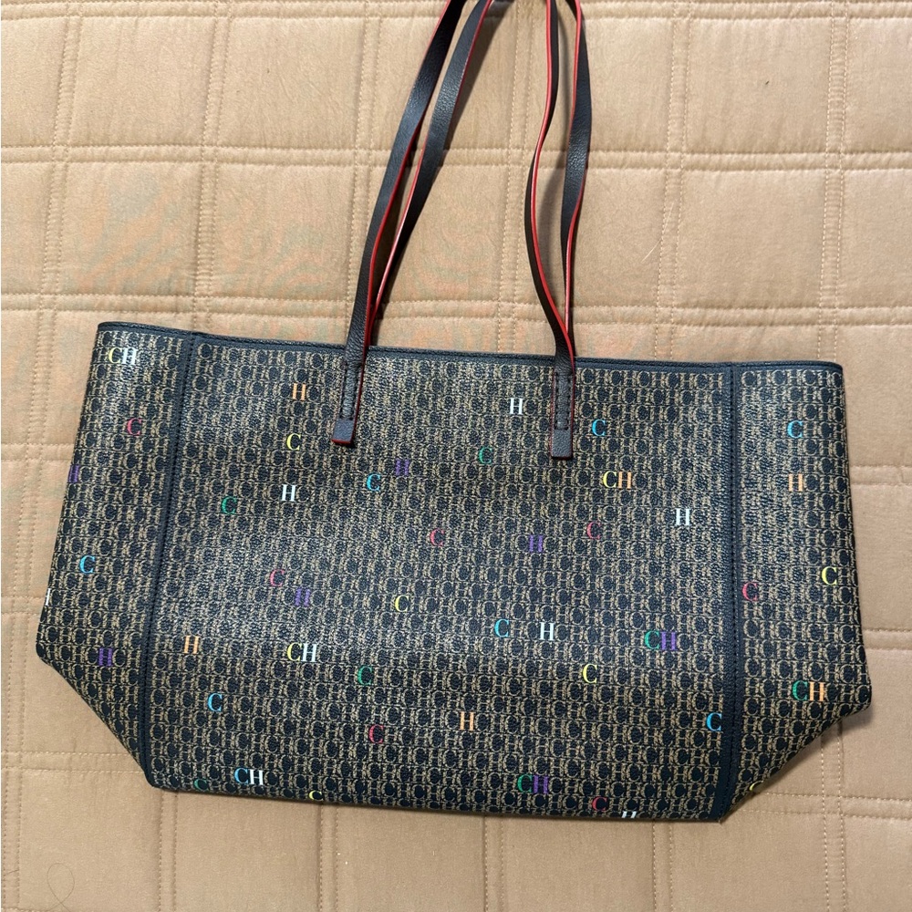 Carolina Herrera Black and Multicolor Monogram Tote